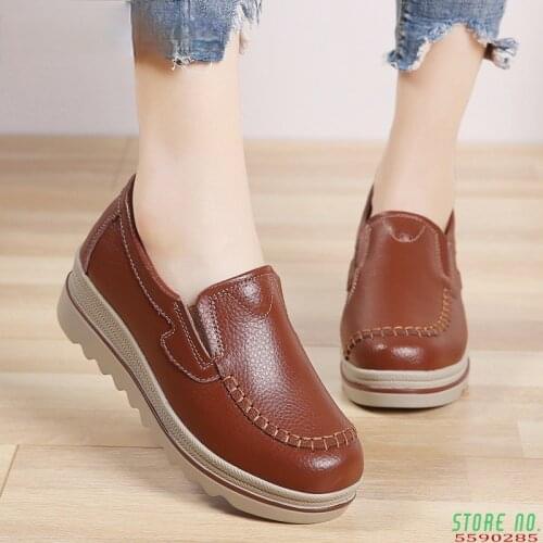 Autumn Women Flats Shoes Platform Sneakers Moccasins Casual Shoes Women Creepers Slip On Flats Genuine Leather Ladies Loafers