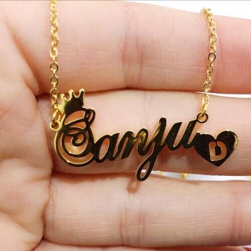 Personalized Crown Name Necklace Stainless Steel Custom Pendant Lovely Small Heart Hollow Letter Choker Necklace Women Gifts