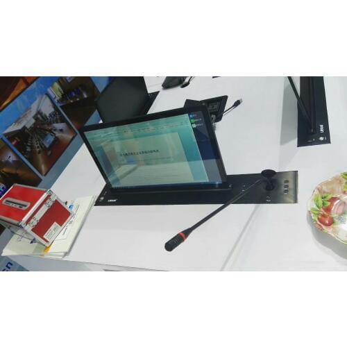 Ultrathin LCD monitor lifting machine customized with mic info box 0-60 degree tilt angle