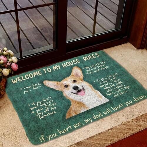 Please Remember Corgi House Rules Doormat Decor Print Carpet Soft Flannel Non-Slip Doormat for Bedroom Porch Drop Shipping
