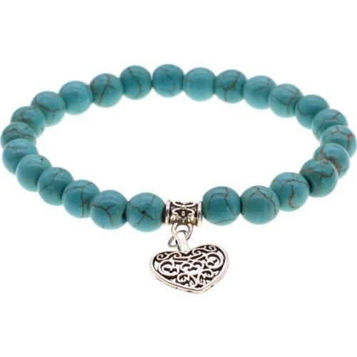 Pink Quartz Heart Charm Bracelets 8mm Beaded Healing Crystal Chakra Yoga Bracelet Woman mujer femme jewelry