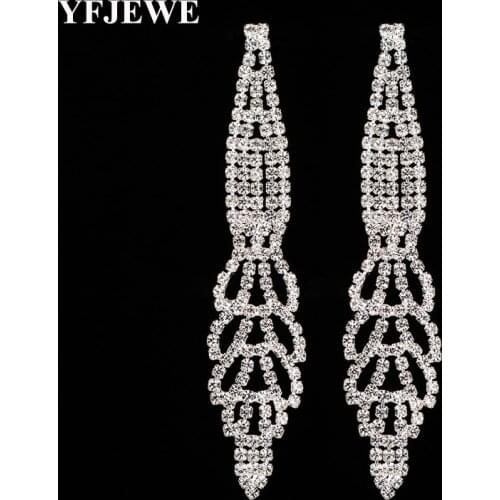 YFJEWE Silver Plated Bridal Tassel Drop Earrings Sparkling Rhinestone Crystal Long Dangle Earrings Wedding Jewelry Gift E401