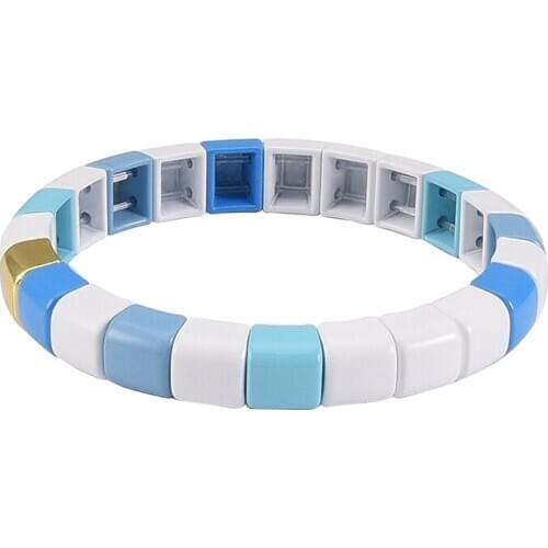 Blue Enamel Tile Beaded Metal Hoops Bracelet Couple Friends Kawai Bracelet Hand Jewelry Adjustable Chain Wrap Bracelet Dropship