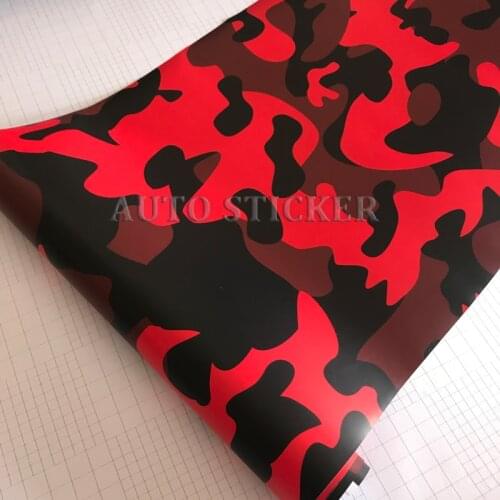 50cm Width Bright Red Black Camo Vinyl Wraps Film Sheet Adhesive Skateboard Snowboard Motorcycle Sticker DIY Car Decal Wrap