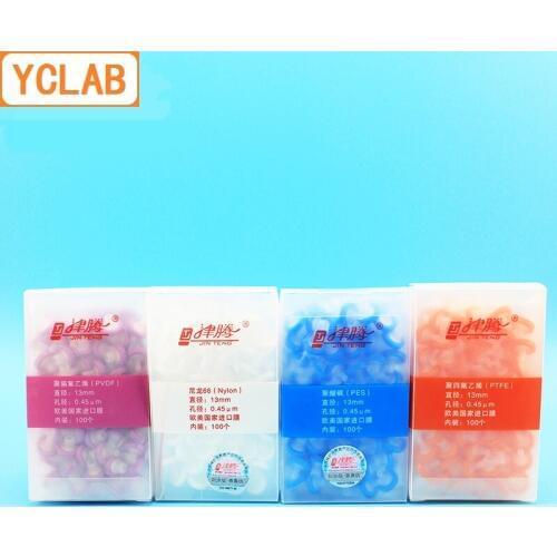YCLAB 100PCS Syringe Filter Disposable Diameter 13mm Aperture 0.22/0.45/0.8um MCE Nylon66 PTFE PVDF ( Gift 1 Plastic Sampler )