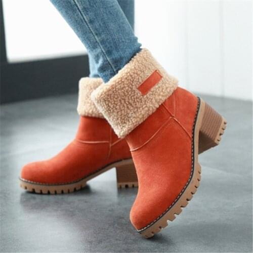 Women Winter Fur Warm Snow Boots Ladies High Heel Comfortable Ankle Boot Plus Size 35-43 Casual Female Middle Tube Shoes