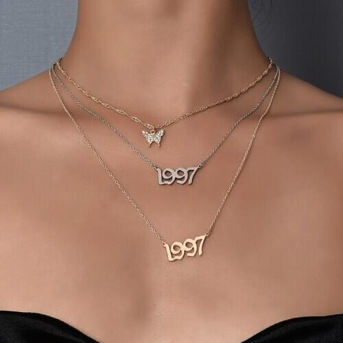Womens Simple Letter Butterfly Pendant Multilayer Necklace Trendy Fashion New