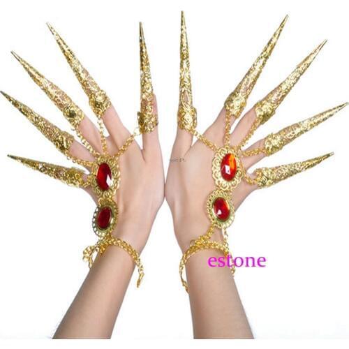 1pc Indian Thai Finger Golden Jewelry Belly Dance Dancing Finger Cot Costume3 W11