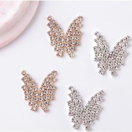10 Pieces 20*25mm Metal Butterfly Shape Rhinestone Buttons Ornament Apparel Accessories DIY Jewelry Findings