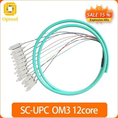 10pcs/lot 12 Fibers Pigtail SC /UPC 50/125 Multimode OM3 Bunch 12 core Fiber Optic Pigtail - 0.9mm PVC Jacket Free shipping