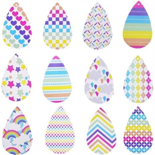 10pcs/lot New Fashion Colorful Stripe Leather Teardrop Charms Findings Connectors For DIY Earrings Pendant Jewelry Accessories