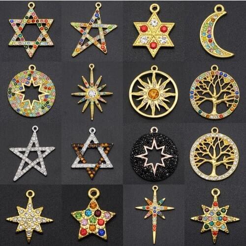 5pcs/lot Fabulous Rainbow Crystal Star Sun Moon Charm Fashion Pendant Wholesale Tree of Life Meteors diy Jewelry Making Charms