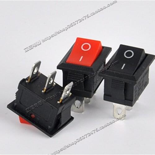 50pcs rocker switch red/Black rocker switch 125V 10A/250V 6A KCD1-102 3 pin 2 gear ON-ON rocker power switch 115*21