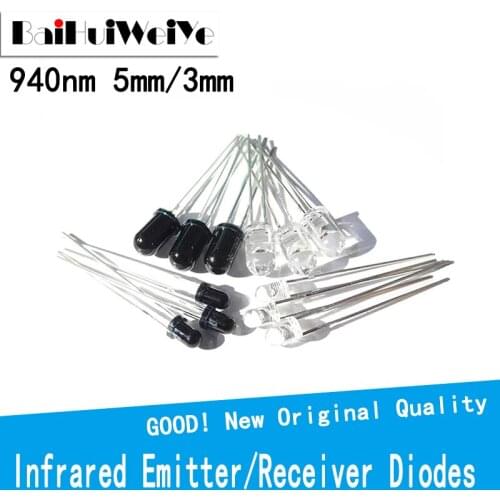 50Pcs/Lot 25 Pairs 3mm 5mm 940nm LEDs Infrared Emitter and IR Receiver Diode Diodes 301A for arduino 301A F5 F3