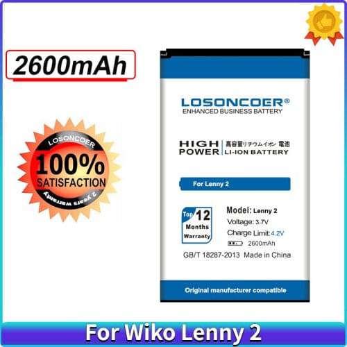 LOSONCOER 2600mAh High quality battery For Wiko Lenny 2 Battery