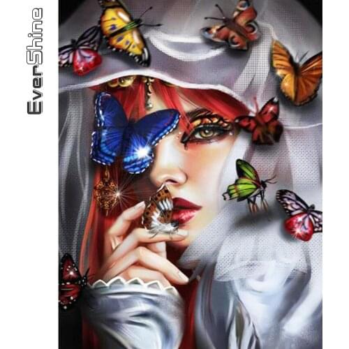 Evershine Diamond Embroidery Woman Cross Stitch Kit Diamond Painting Butterfly New Arrival Portrait Home Decoration