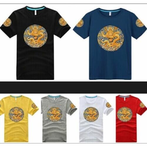 New Chinese Qing Dynasty Style Emperor Dragon Robe Short sleeve T shirt For Men