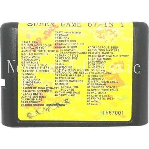 MD 67 In 1 Game cartridge For 16 bit Game With PAC Mania SEGA GENESIS MegaDrive