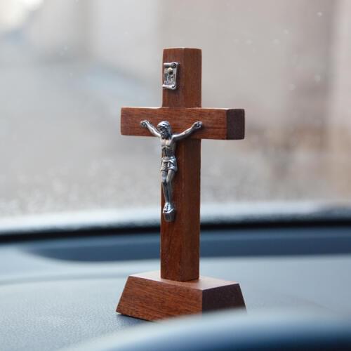 Catholic Crucifix Sapele Wood Alloy Crucifix Ornaments Decorations Jesus Cross crafts lamb of god figure Iesus wooden figures