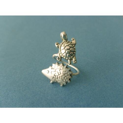 Wholesale Unique Handmade Boho Chic Retro Turtle and hedgehog ring Female and Male Pet Lovers Gift Idea-- 12pcs/lot