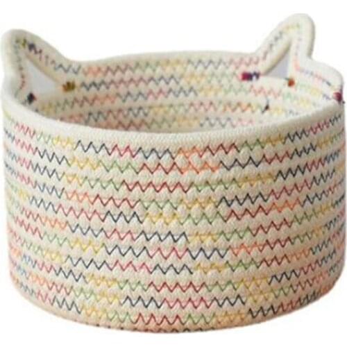 Cat Ear Shopping Basket Hand-woven Tote Bag Finishing Cotton Rope Desktop Storage Sundries Cosmetics Books Toy Organizer