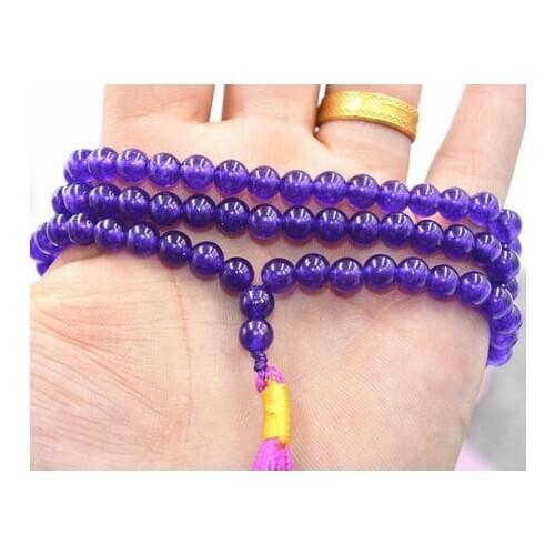 HOT New 6mm Buddhist Amethyst 108 Prayer Beads Mala Bracelet Necklace AAA