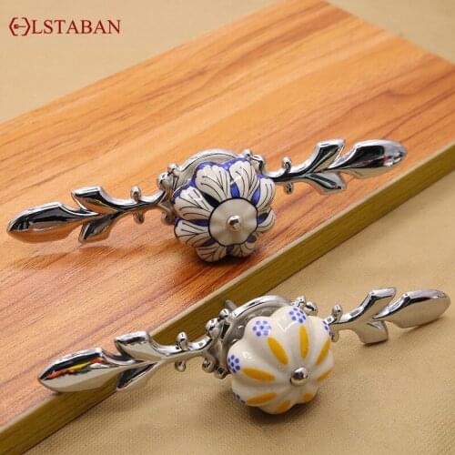LSTABAN European Style Modern Minimalist Zinc Alloy Ceramic Hand Painted Cabinet Wardrobe Knob Single Hole Pumpkin Handle
