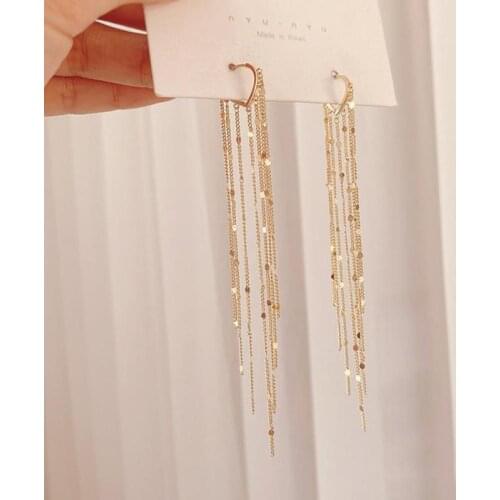 Fashion Gold Heart Tassel Earrings Stud Long Drop Crystal Dangle Women Party Long tassel love earrings