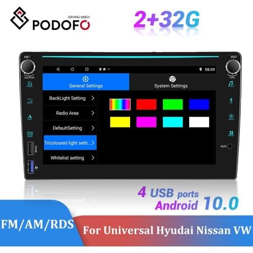 Podofo 2Din Android GPS Navigation Car Radio RDS FM AM For Universal Nissan Hyundai Toyota Wifi 2Din 4USB EQ Multimedia Player