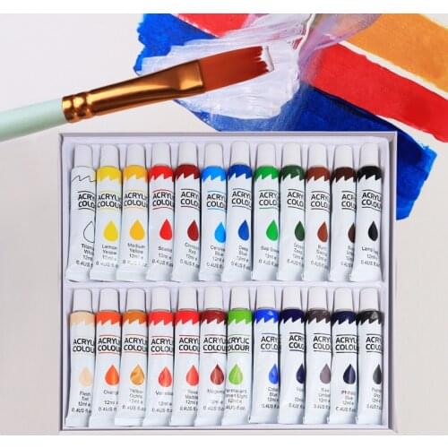 Kid Early Education Acrylic Paint Set 24/Color Beginner Drawing Brushes Watercolor Paint Hand-painted Wall Painting Art Tool Box