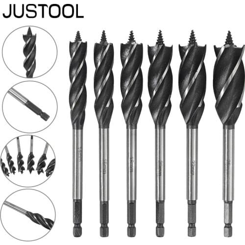 JUSTOOL 6 Pcs 164mm Length Drill Bit Set Auger Carpenter Joiner Tool Wood Hole Cutter Cone Drill Garden 14/16/18/20/22/25mm