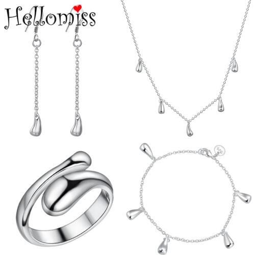 Bridal Jewelry Sets for Women Water Drop Pendant Necklace Earrings Ring Bracelet 4 Pcs Set Brand Jewelry Wedding Accessories