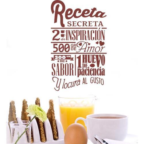 Spain Style Wall Sticker Receta Sabor Decal Spanish Art Mural Kitchen Wall Decor Restaurant Window Decoration Cusine Secert
