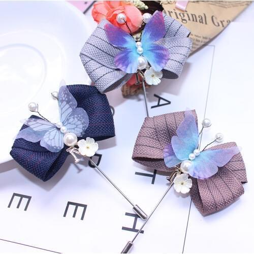 New Woman Brooches Handmade Ribbon Bowknot Butterfly Brooches Pin Fashion Jewelry Pearl Shirt Suits Coat Corsage Accessories