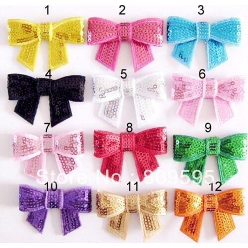 Wholesale 60pcs/lot 12colors Sequined Bows without hair clips, DIY Hair Accessories