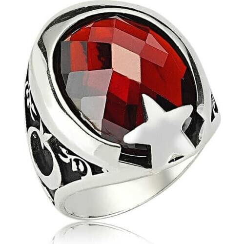 Original silver , Red Stony Moon Star Male ,Ring, Good Quality and Affordable Moon Star ,Rings Types