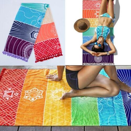 Polyester Bohemia Wall Hanging India Mandala Blanket 7Chakra Colored Tapestry Rainbow Stripes Travel Summer Beach Yoga Mat