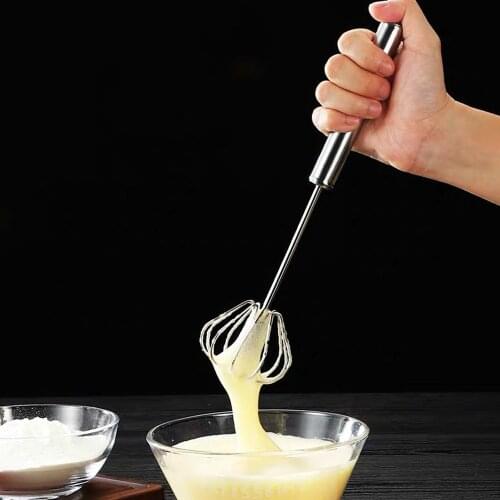 Semi-Automatic Egg Beater 304 Stainless Steel Egg Whisk Manual Hand Mixer Self Turning Egg Stirrer