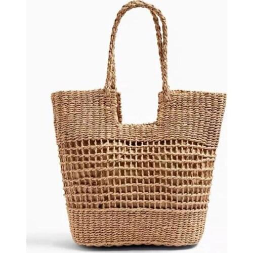 Casual Hollow Straw Woven Handbag Ladies Large-capacity Handmade Shoulder Bags Summer Beach Travel Straw Woven Bag Women Tote