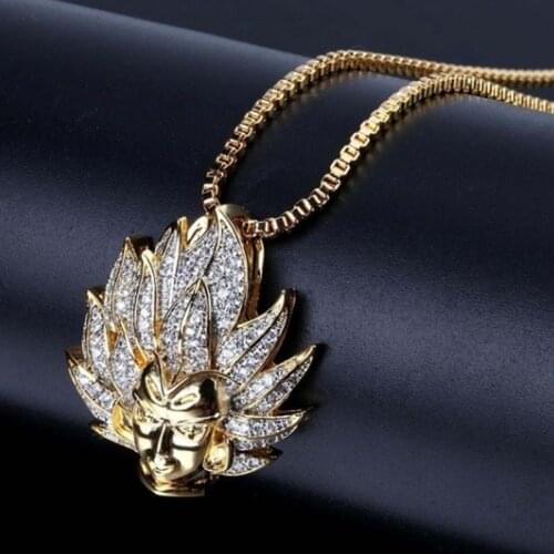 Hip Hop Gold Plated Cartoon Anime Character Goku Pendant Necklace Ice Out Male Accessories
