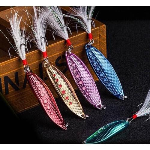1pcs 7g/10g/15g/20G DD Metal Silver Sequin Fishing Lures Spoon Lure Hard Bait With Feather Bass Sea Lures Wobbles Fishing Tackle