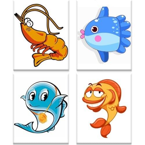 GATYZTORY Frame Painting By Numbers Kits For Kids Beginner Fish Shrimp Cartoon Paints Diy HandPainted Drawing Kits Bedroom Decor