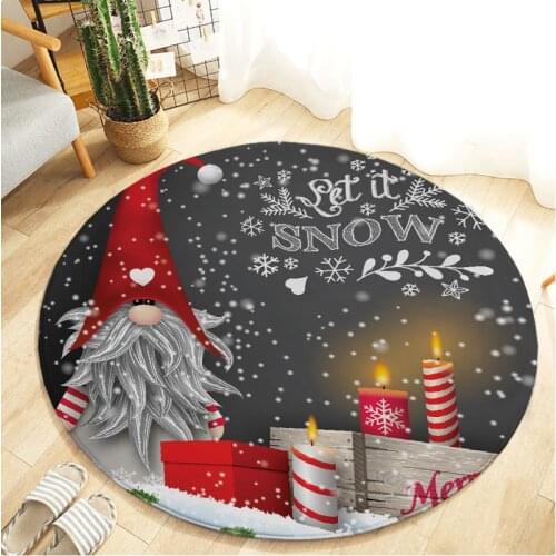 Merry Christmas Round Carpet Rug KAWAI Cartoon Floor Rug for Living Room Bedroom Kid Room Non-Slip Flannel Play Mat Round Carpet