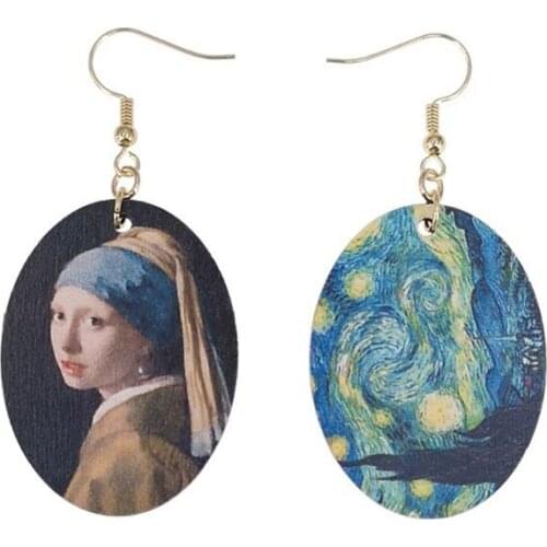 T84A Johannes Vermeer Oil Painting Art Girls Natural Wood Earrings Fashion Jewelry