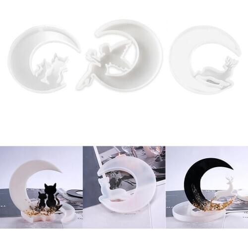 DIY Crystal Epoxy Smiley Moon Mold Deer Cat Moon Silicone Mold DIY Making Molds Animal Moon Silicone Mould