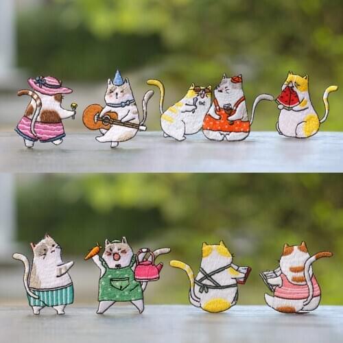 1PC Kawaii Embroidered Patches Cute Cat Patch Kids Clothing Decor Backpack Baseball Cap DIY Accessories Small Iron On Applique