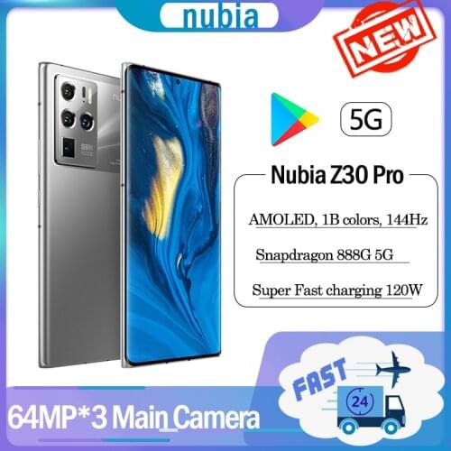 New Original ZTE Nubia Z30 Pro 5G Smartphone Qualcomm Snapdragon 888 120W Super Charger 64MP Camera*3 Cellphone Google play NFC