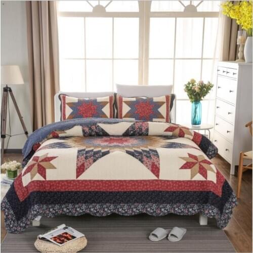 100% cotton Quilted American pastoral style Bedspread Bed Cover Bed Sheet size 270x300cm super king sizeblanket Pillowcases 3pcs