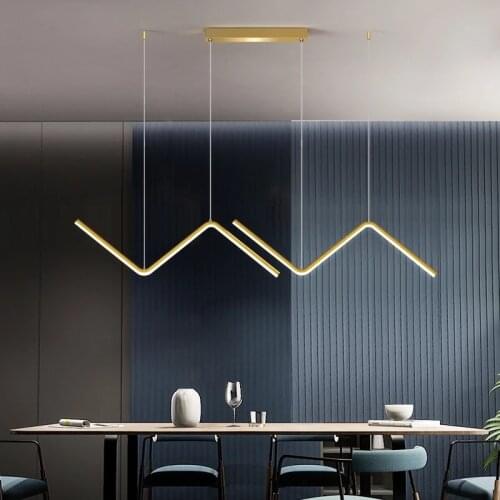 Remote Control LED Black Gold Long Chandelier Restaurant Bar Modern Simple Pendant Lamp Dining Room Coffee Shop Hanging Light