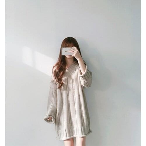 GGRIGHT Autumn Winter Long Knitted Blue White Sweater Women 2020 Fashion Casual V-neck Female Pullovers Korean lady Jumpers